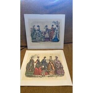 Set Of 2 Godey's Fashions Victorian Prints May, December 1870 Printed in Italy